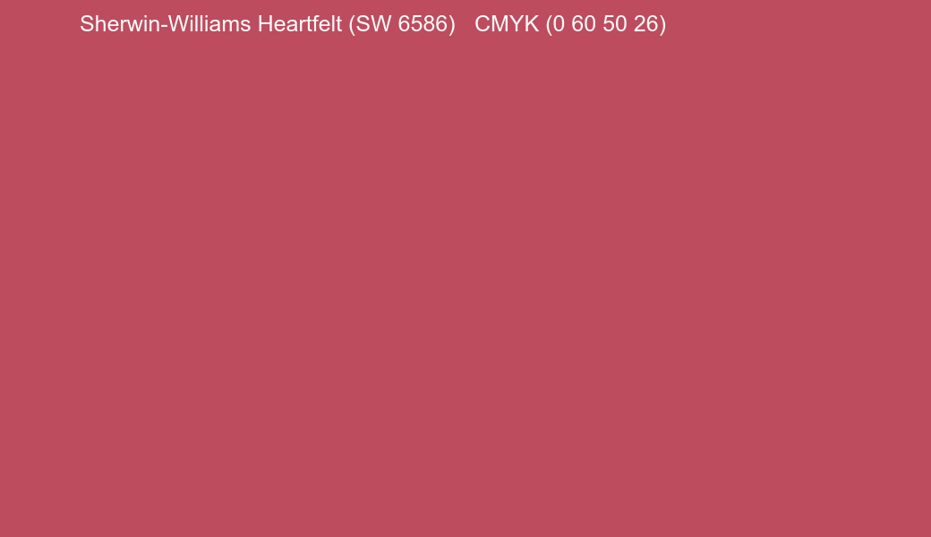 Color Sherwin-Williams Heartfelt (SW 6586) to CMYK (0 60 50 26) converter Color Sherwin-Williams Heartfelt (SW 6586) to CMYK (0 60 50 26) converter