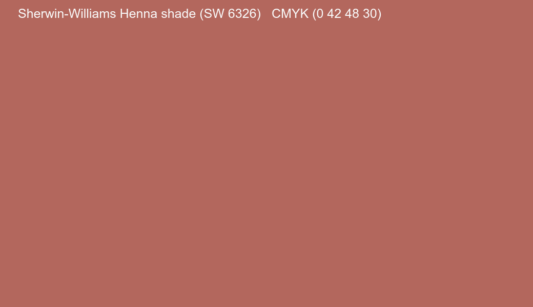 Color Sherwin-Williams Henna shade (SW 6326) to CMYK (0 42 48 30) converter Color Sherwin-Williams Henna shade (SW 6326) to CMYK (0 42 48 30) converter