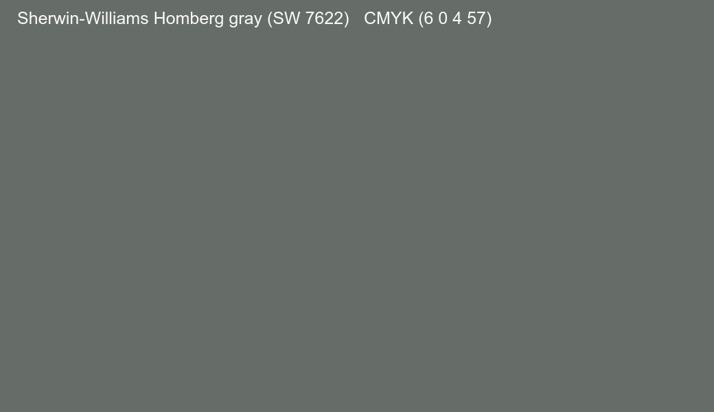 Color Sherwin-Williams Homberg gray (SW 7622) to CMYK (6 0 4 57) converter Color Sherwin-Williams Homberg gray (SW 7622) to CMYK (6 0 4 57) converter
