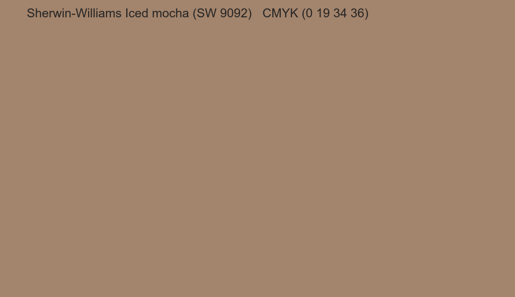 Color Sherwin-Williams Iced mocha (SW 9092) to CMYK (0 19 34 36) converter Color Sherwin-Williams Iced mocha (SW 9092) to CMYK (0 19 34 36) converter