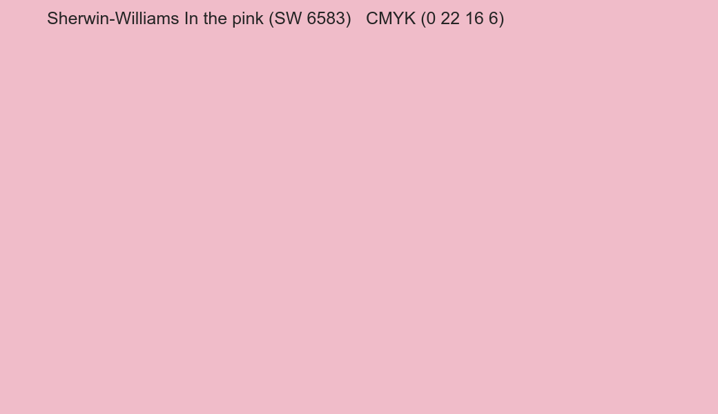 Color Sherwin-Williams In the pink (SW 6583) to CMYK (0 22 16 6) converter Color Sherwin-Williams In the pink (SW 6583) to CMYK (0 22 16 6) converter
