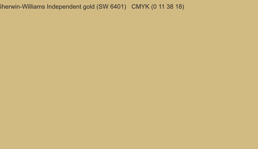 Color Sherwin-Williams Independent gold (SW 6401) to CMYK (0 11 38 18) converter Color Sherwin-Williams Independent gold (SW 6401) to CMYK (0 11 38 18) converter