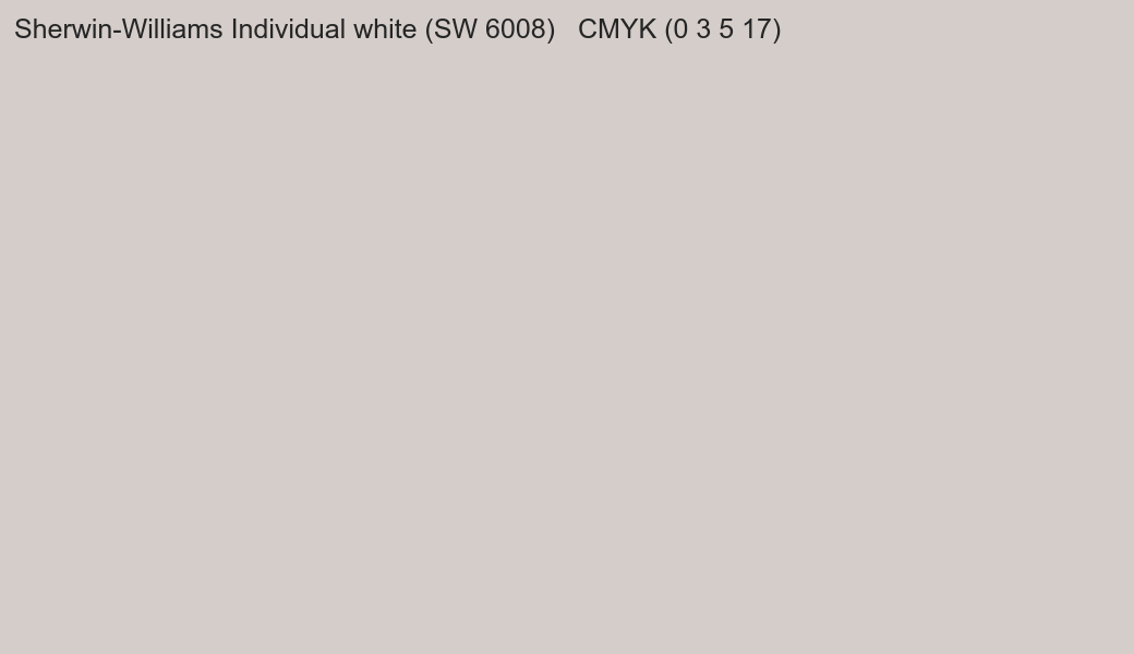 Color Sherwin-Williams Individual white (SW 6008) to CMYK (0 3 5 17) converter Color Sherwin-Williams Individual white (SW 6008) to CMYK (0 3 5 17) converter