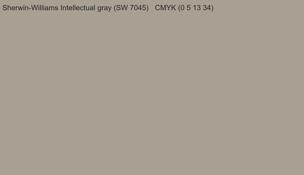 Color Sherwin-Williams Intellectual gray (SW 7045) to CMYK (0 5 13 34) converter Color Sherwin-Williams Intellectual gray (SW 7045) to CMYK (0 5 13 34) converter