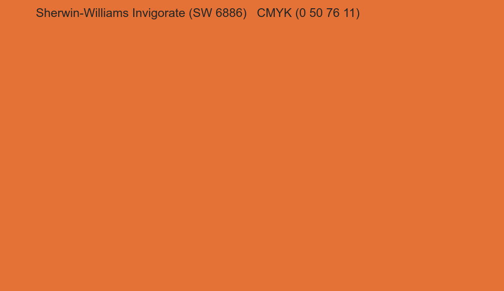 Color Sherwin-Williams Invigorate (SW 6886) to CMYK (0 50 76 11) converter Color Sherwin-Williams Invigorate (SW 6886) to CMYK (0 50 76 11) converter