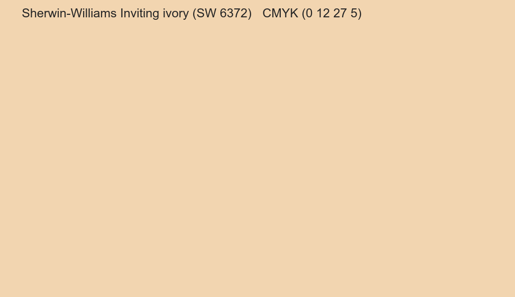 Color Sherwin-Williams Inviting ivory (SW 6372) to CMYK (0 12 27 5) converter Color Sherwin-Williams Inviting ivory (SW 6372) to CMYK (0 12 27 5) converter