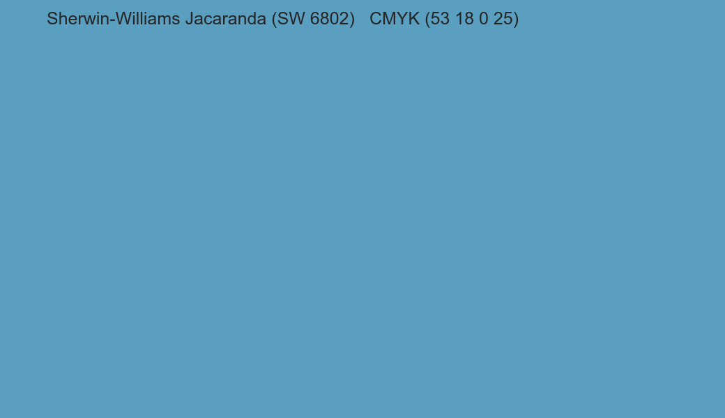 Color Sherwin-Williams Jacaranda (SW 6802) to CMYK (53 18 0 25) converter Color Sherwin-Williams Jacaranda (SW 6802) to CMYK (53 18 0 25) converter