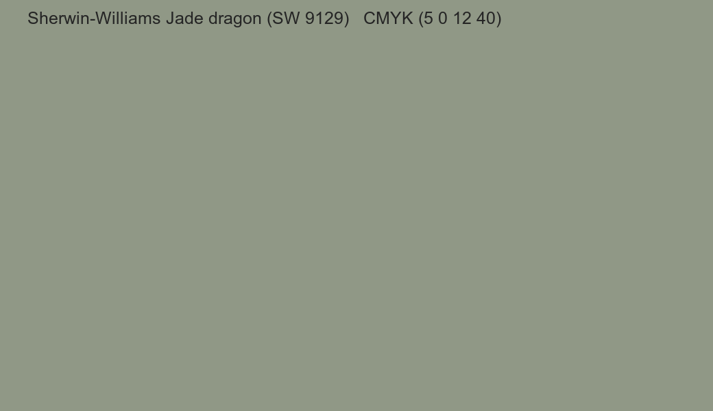 Color Sherwin-Williams Jade dragon (SW 9129) to CMYK (5 0 12 40) converter Color Sherwin-Williams Jade dragon (SW 9129) to CMYK (5 0 12 40) converter