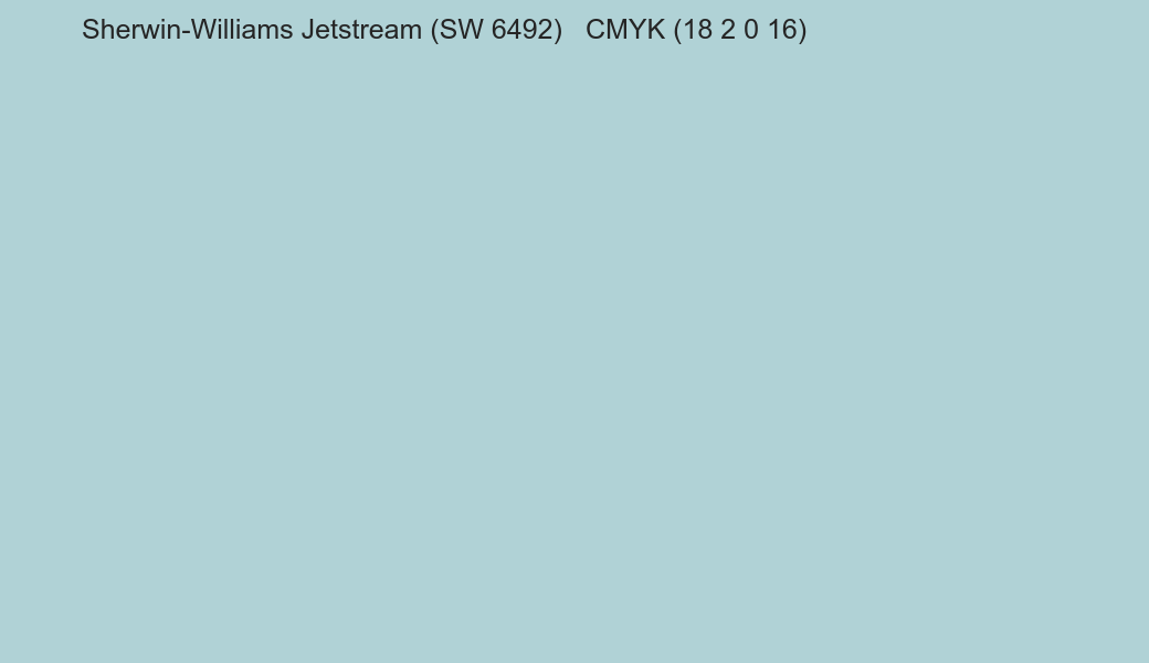 Color Sherwin-Williams Jetstream (SW 6492) to CMYK (18 2 0 16) converter Color Sherwin-Williams Jetstream (SW 6492) to CMYK (18 2 0 16) converter