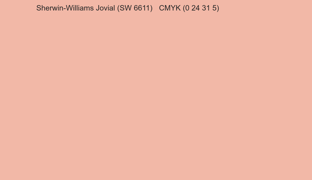 Color Sherwin-Williams Jovial (SW 6611) to CMYK (0 24 31 5) converter Color Sherwin-Williams Jovial (SW 6611) to CMYK (0 24 31 5) converter