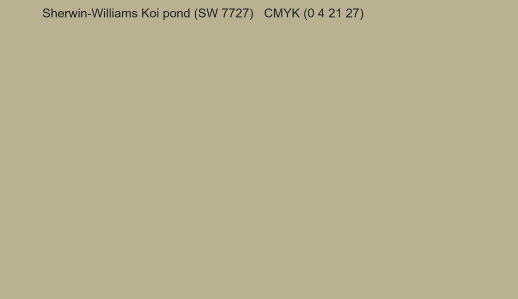 Color Sherwin-Williams Koi pond (SW 7727) to CMYK (0 4 21 27) converter Color Sherwin-Williams Koi pond (SW 7727) to CMYK (0 4 21 27) converter
