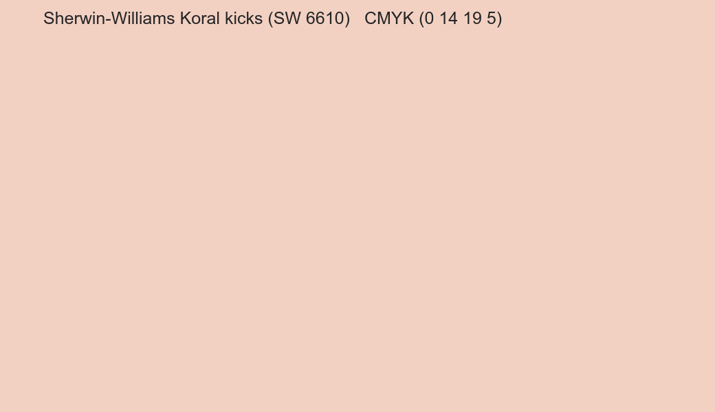 Color Sherwin-Williams Koral kicks (SW 6610) to CMYK (0 14 19 5) converter Color Sherwin-Williams Koral kicks (SW 6610) to CMYK (0 14 19 5) converter