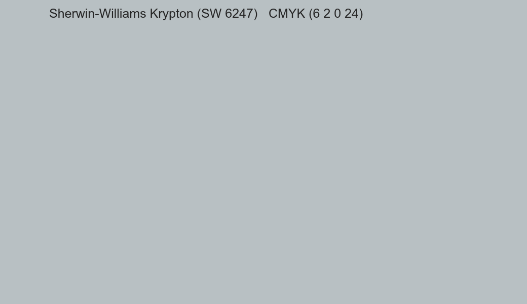 Color Sherwin-Williams Krypton (SW 6247) to CMYK (6 2 0 24) converter Color Sherwin-Williams Krypton (SW 6247) to CMYK (6 2 0 24) converter