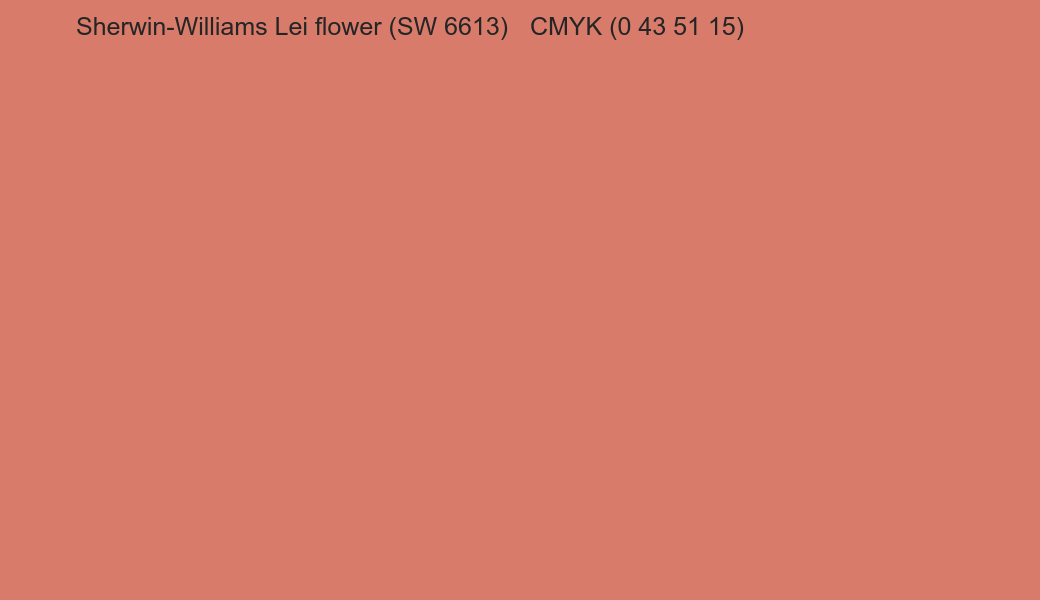 Color Sherwin-Williams Lei flower (SW 6613) to CMYK (0 43 51 15) converter Color Sherwin-Williams Lei flower (SW 6613) to CMYK (0 43 51 15) converter