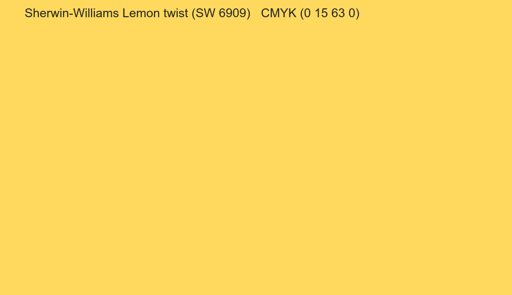 Color Sherwin-Williams Lemon twist (SW 6909) to CMYK (0 15 63 0) converter Color Sherwin-Williams Lemon twist (SW 6909) to CMYK (0 15 63 0) converter