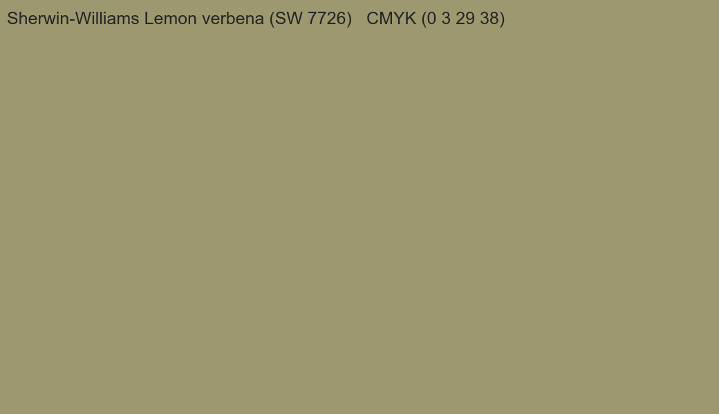 Color Sherwin-Williams Lemon verbena (SW 7726) to CMYK (0 3 29 38) converter Color Sherwin-Williams Lemon verbena (SW 7726) to CMYK (0 3 29 38) converter