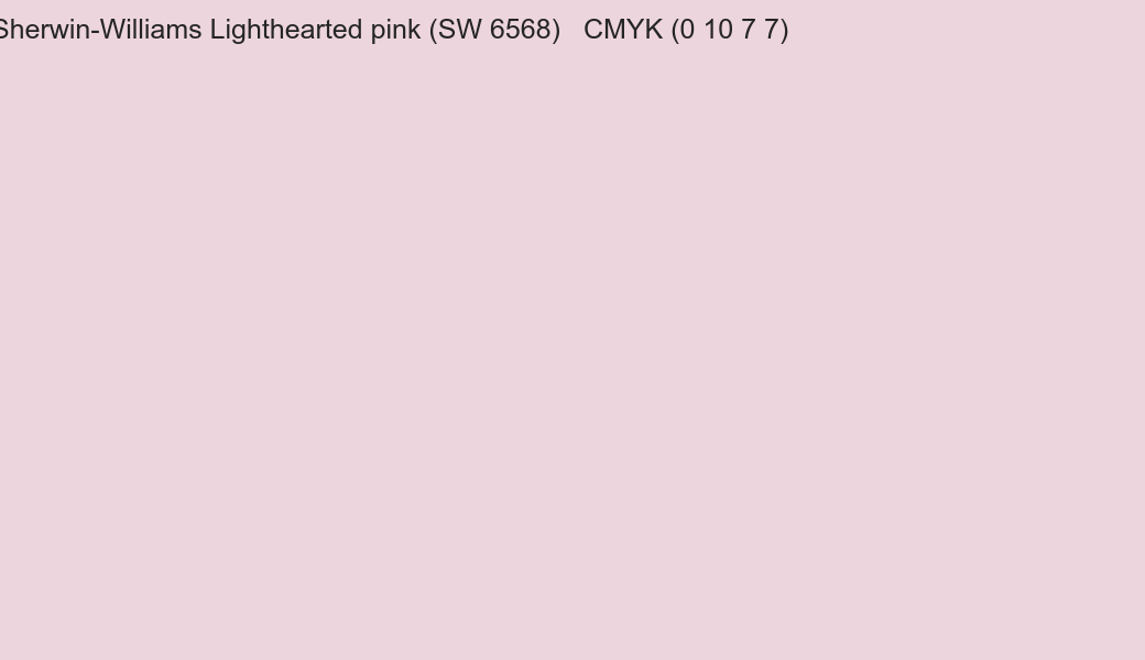 Color Sherwin-Williams Lighthearted pink (SW 6568) to CMYK (0 10 7 7) converter Color Sherwin-Williams Lighthearted pink (SW 6568) to CMYK (0 10 7 7) converter