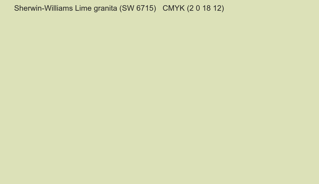 Color Sherwin-Williams Lime granita (SW 6715) to CMYK (2 0 18 12) converter Color Sherwin-Williams Lime granita (SW 6715) to CMYK (2 0 18 12) converter