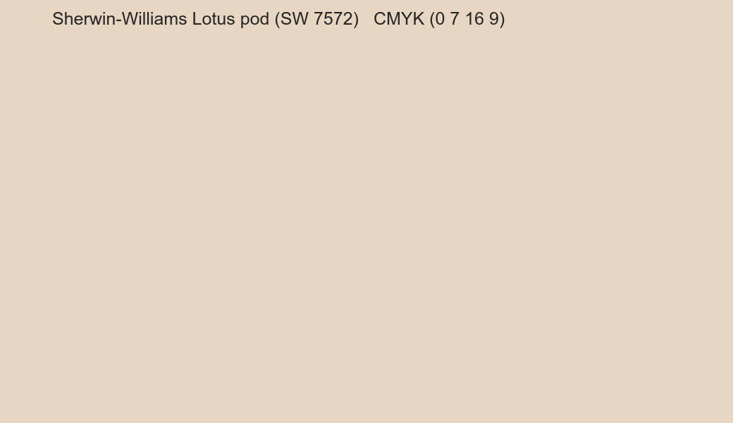 Color Sherwin-Williams Lotus pod (SW 7572) to CMYK (0 7 16 9) converter Color Sherwin-Williams Lotus pod (SW 7572) to CMYK (0 7 16 9) converter