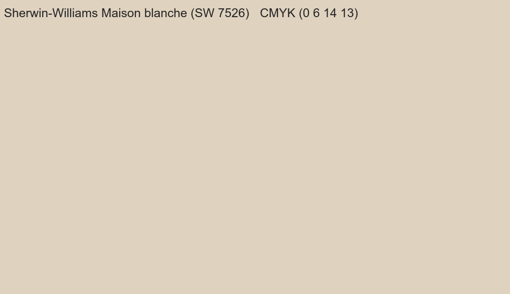 Color Sherwin-Williams Maison blanche (SW 7526) to CMYK (0 6 14 13) converter Color Sherwin-Williams Maison blanche (SW 7526) to CMYK (0 6 14 13) converter