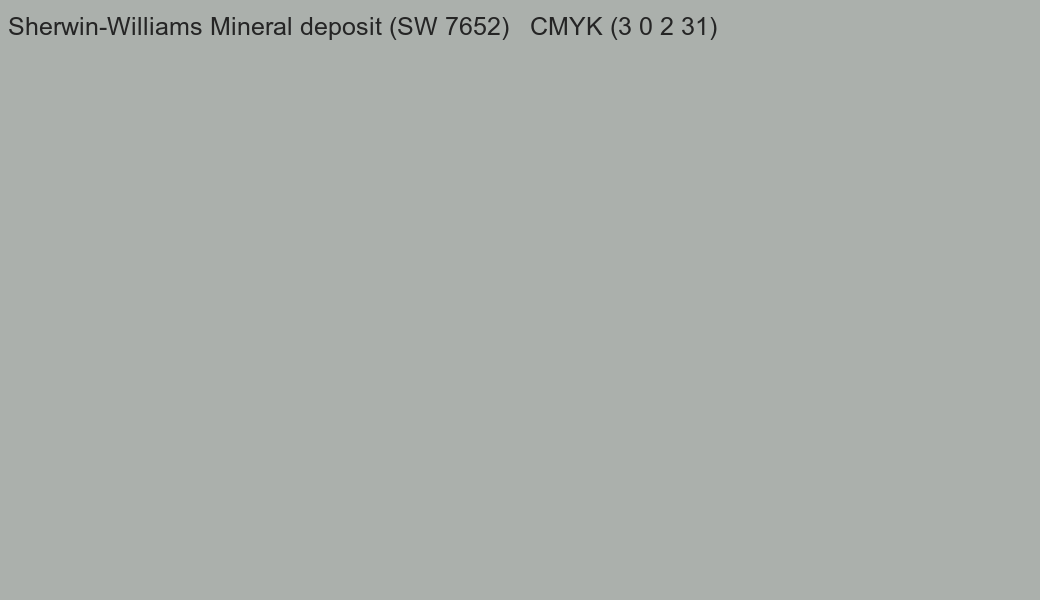 Color Sherwin-Williams Mineral deposit (SW 7652) to CMYK (3 0 2 31) converter Color Sherwin-Williams Mineral deposit (SW 7652) to CMYK (3 0 2 31) converter