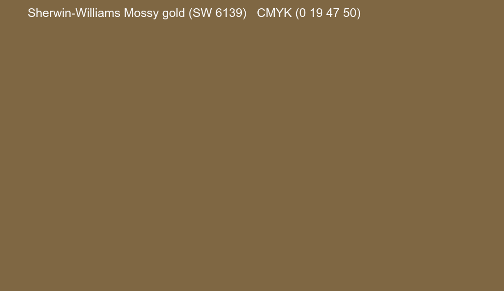 Color Sherwin-Williams Mossy gold (SW 6139) to CMYK (0 19 47 50) converter Color Sherwin-Williams Mossy gold (SW 6139) to CMYK (0 19 47 50) converter