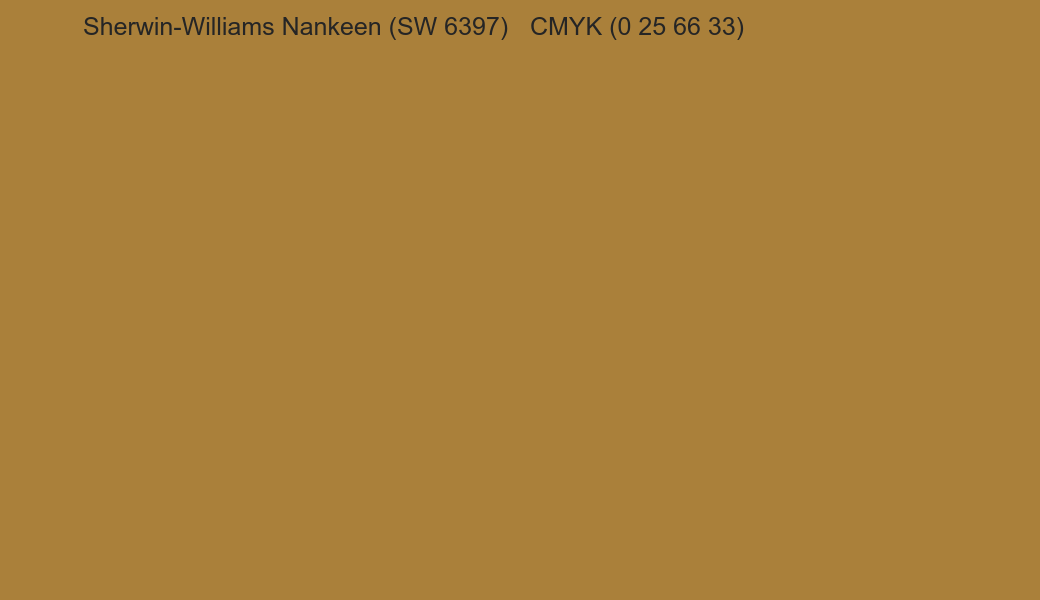 Color Sherwin-Williams Nankeen (SW 6397) to CMYK (0 25 66 33) converter Color Sherwin-Williams Nankeen (SW 6397) to CMYK (0 25 66 33) converter