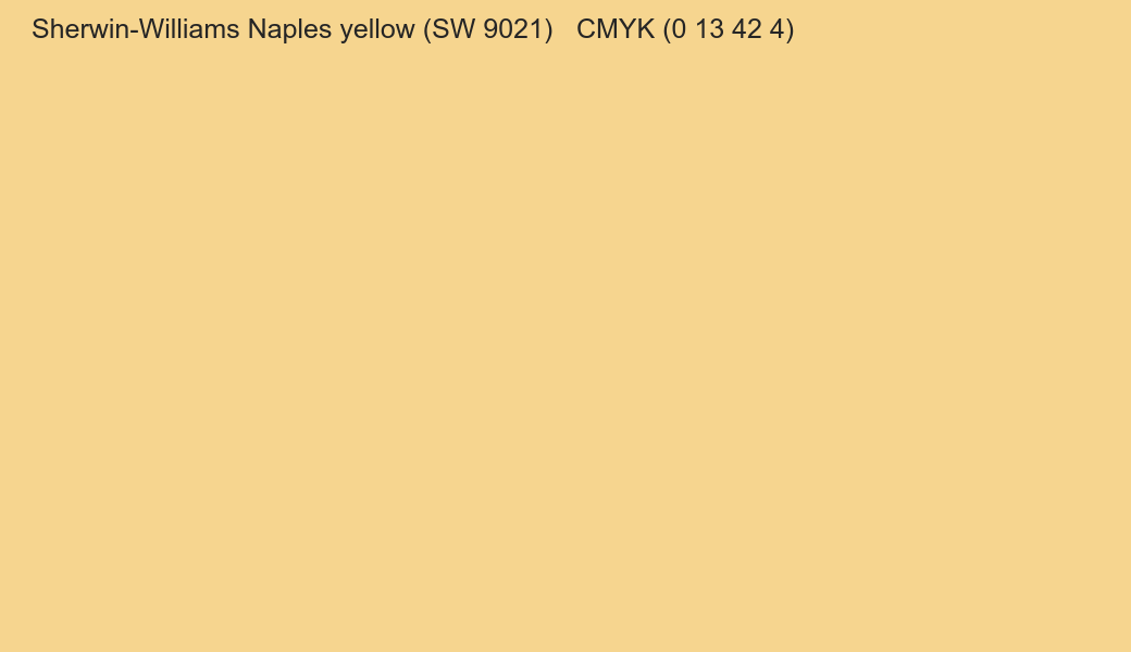 Color Sherwin-Williams Naples yellow (SW 9021) to CMYK (0 13 42 4) converter Color Sherwin-Williams Naples yellow (SW 9021) to CMYK (0 13 42 4) converter