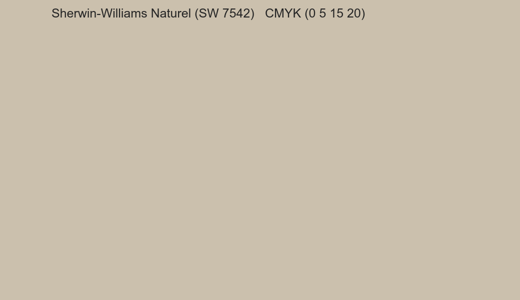 Color Sherwin-Williams Naturel (SW 7542) to CMYK (0 5 15 20) converter Color Sherwin-Williams Naturel (SW 7542) to CMYK (0 5 15 20) converter