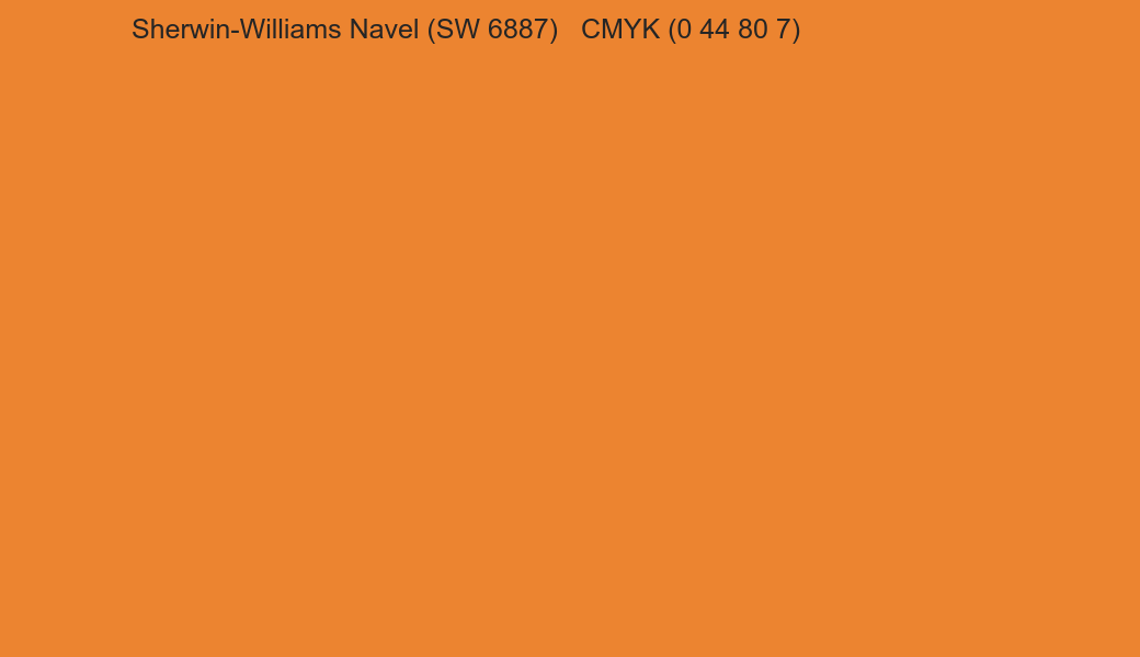 Color Sherwin-Williams Navel (SW 6887) to CMYK (0 44 80 7) converter Color Sherwin-Williams Navel (SW 6887) to CMYK (0 44 80 7) converter