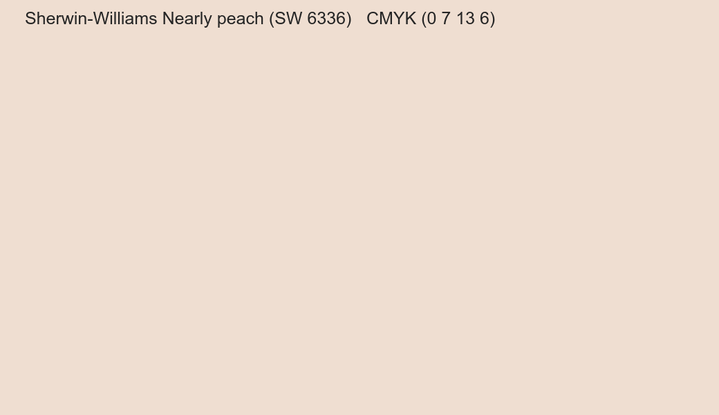 Color Sherwin-Williams Nearly peach (SW 6336) to CMYK (0 7 13 6) converter Color Sherwin-Williams Nearly peach (SW 6336) to CMYK (0 7 13 6) converter