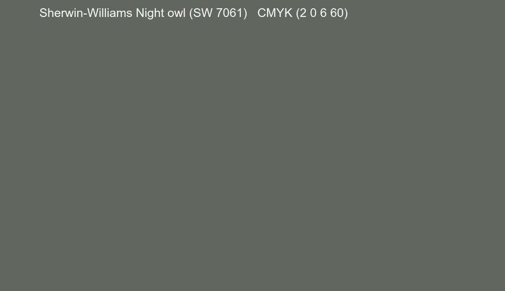 Color Sherwin-Williams Night owl (SW 7061) to CMYK (2 0 6 60) converter Color Sherwin-Williams Night owl (SW 7061) to CMYK (2 0 6 60) converter
