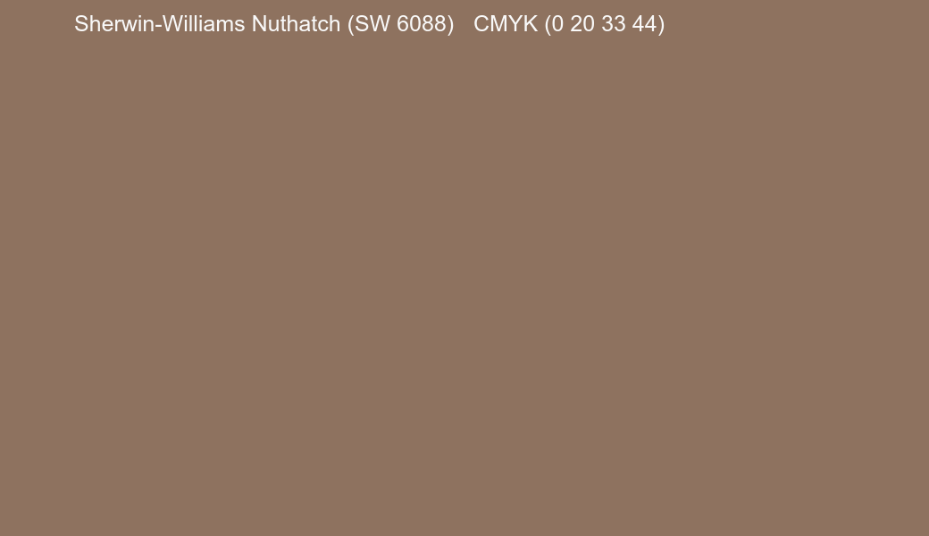 Color Sherwin-Williams Nuthatch (SW 6088) to CMYK (0 20 33 44) converter Color Sherwin-Williams Nuthatch (SW 6088) to CMYK (0 20 33 44) converter