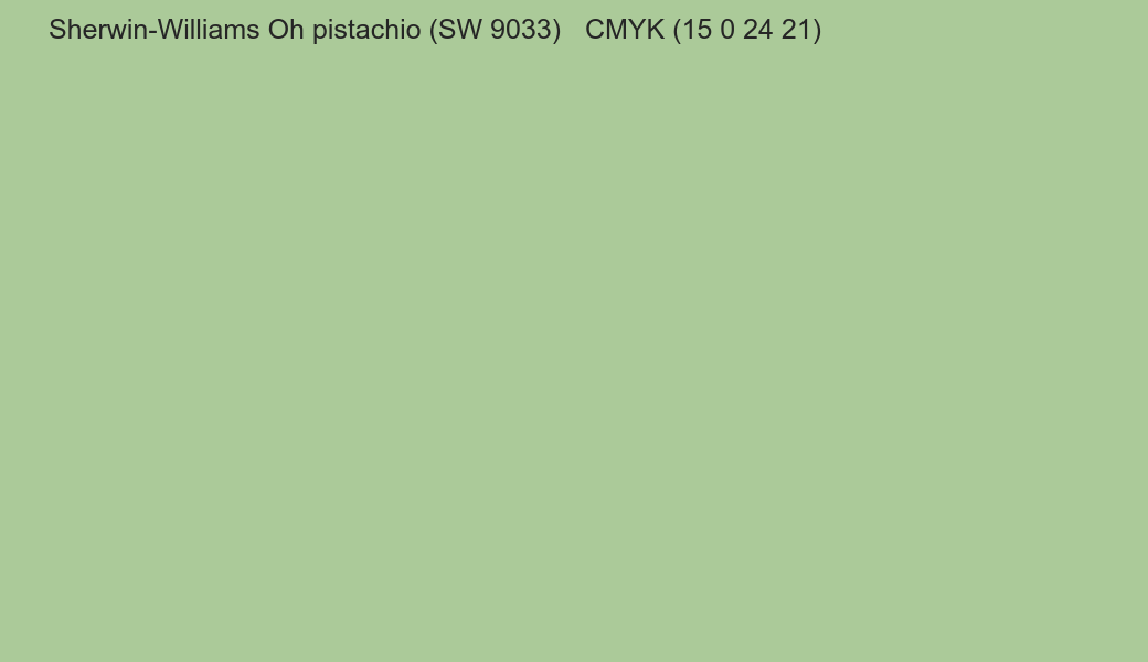 Color Sherwin-Williams Oh pistachio (SW 9033) to CMYK (15 0 24 21) converter Color Sherwin-Williams Oh pistachio (SW 9033) to CMYK (15 0 24 21) converter
