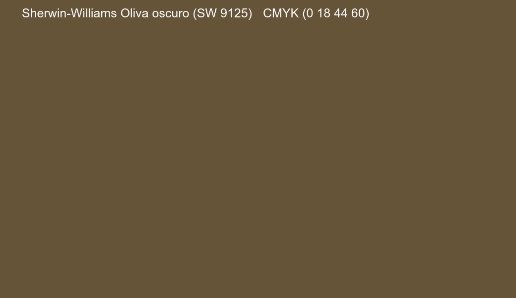 Color Sherwin-Williams Oliva oscuro (SW 9125) to CMYK (0 18 44 60) converter Color Sherwin-Williams Oliva oscuro (SW 9125) to CMYK (0 18 44 60) converter