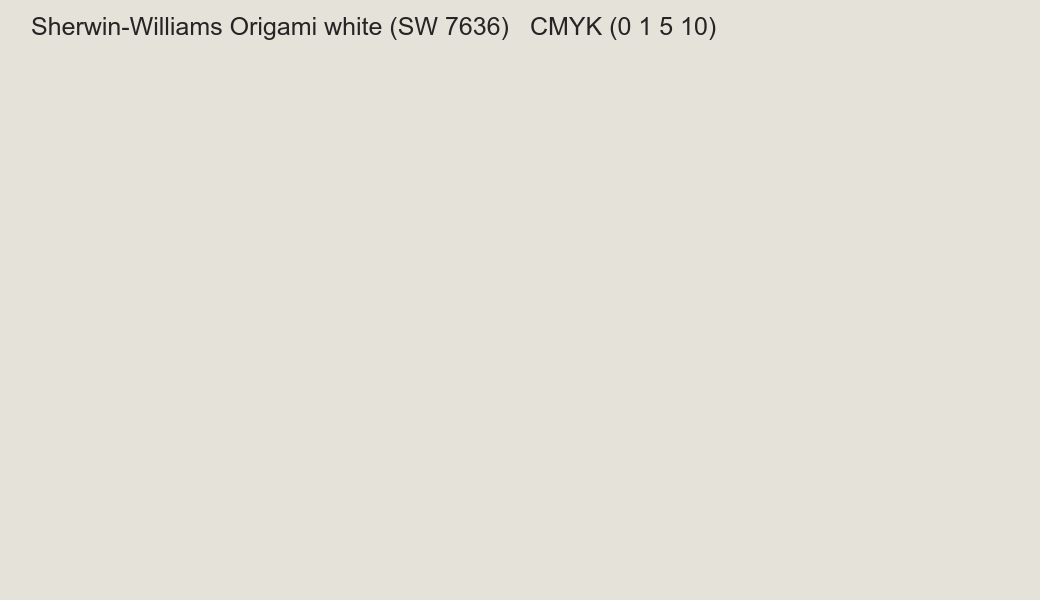 Color Sherwin-Williams Origami white (SW 7636) to CMYK (0 1 5 10) converter Color Sherwin-Williams Origami white (SW 7636) to CMYK (0 1 5 10) converter