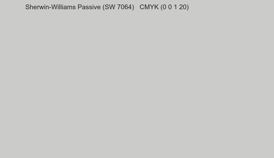 Color Sherwin-Williams Passive (SW 7064) to CMYK (0 0 1 20) converter Color Sherwin-Williams Passive (SW 7064) to CMYK (0 0 1 20) converter