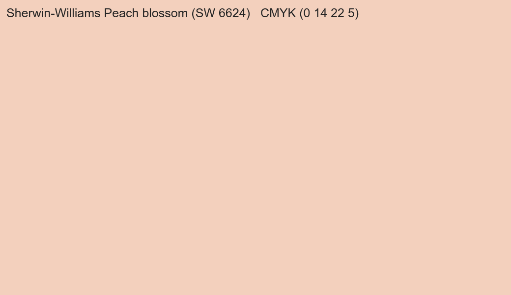 Color Sherwin-Williams Peach blossom (SW 6624) to CMYK (0 14 22 5) converter Color Sherwin-Williams Peach blossom (SW 6624) to CMYK (0 14 22 5) converter