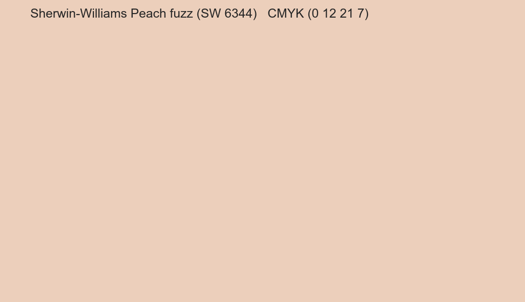 Color Sherwin-Williams Peach fuzz (SW 6344) to CMYK (0 12 21 7) converter Color Sherwin-Williams Peach fuzz (SW 6344) to CMYK (0 12 21 7) converter