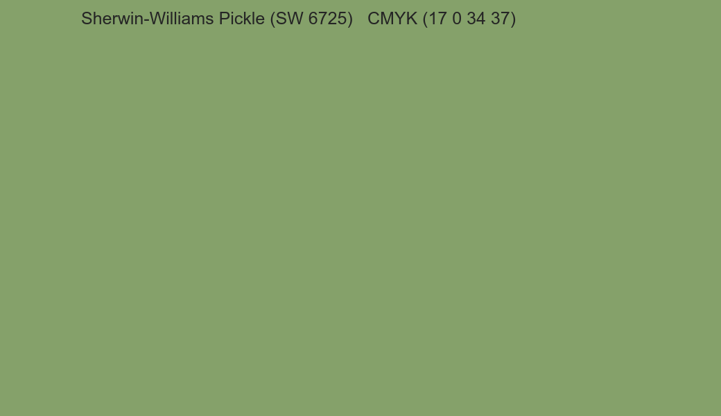 Color Sherwin-Williams Pickle (SW 6725) to CMYK (17 0 34 37) converter Color Sherwin-Williams Pickle (SW 6725) to CMYK (17 0 34 37) converter