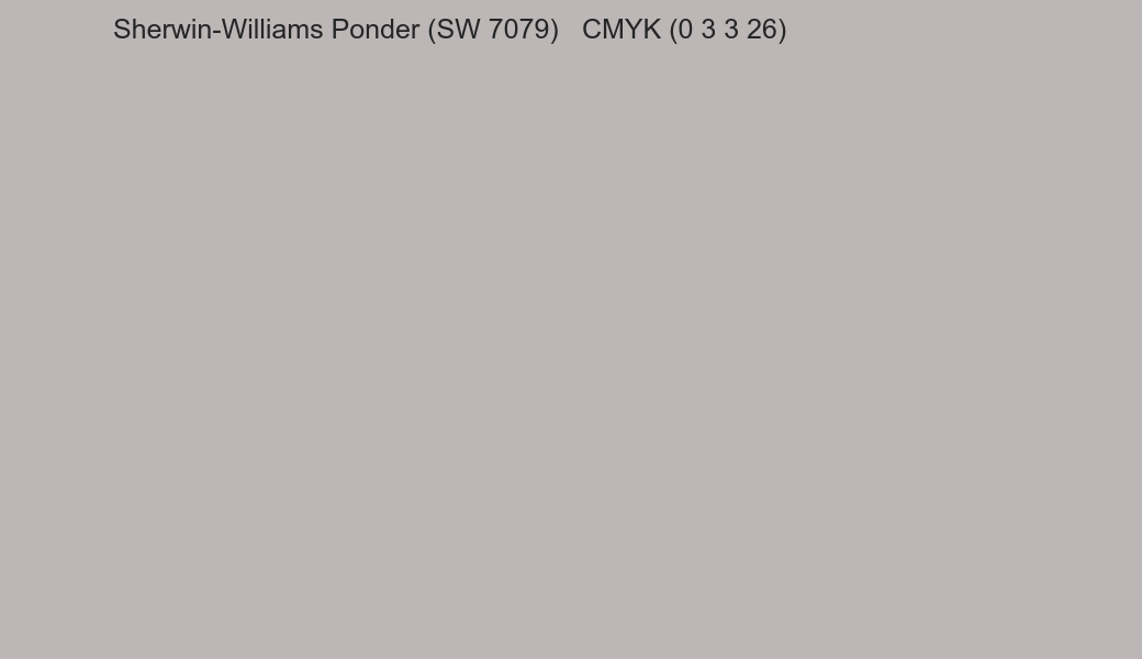 Color Sherwin-Williams Ponder (SW 7079) to CMYK (0 3 3 26) converter Color Sherwin-Williams Ponder (SW 7079) to CMYK (0 3 3 26) converter
