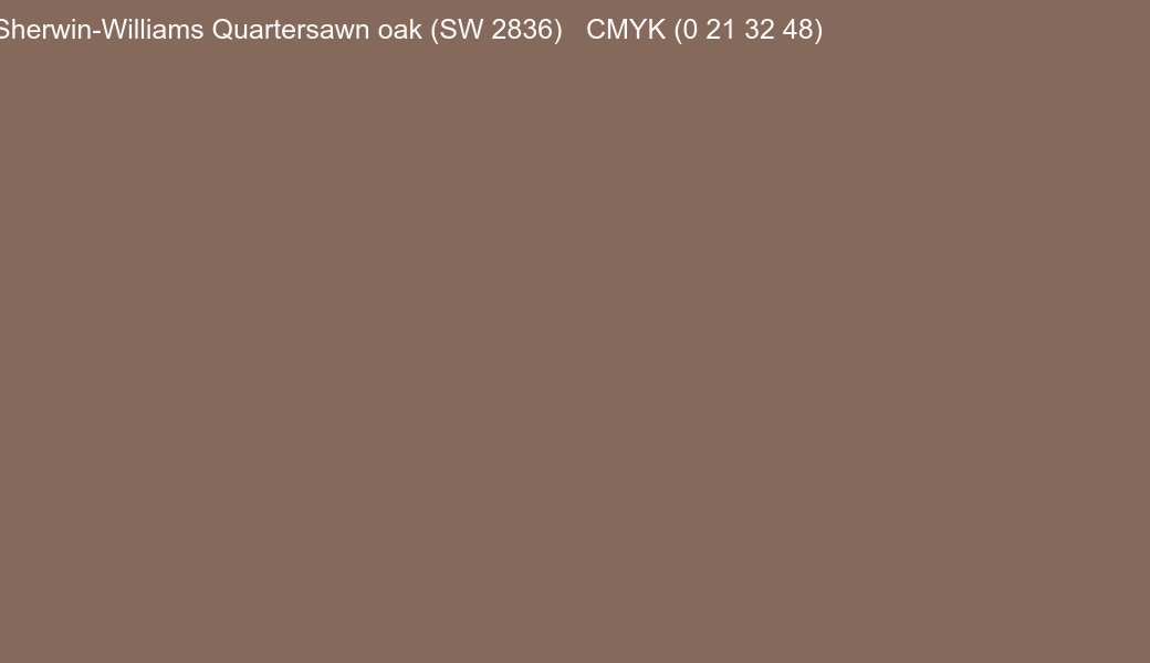 Color Sherwin-Williams Quartersawn oak (SW 2836) to CMYK (0 21 32 48) converter Color Sherwin-Williams Quartersawn oak (SW 2836) to CMYK (0 21 32 48) converter