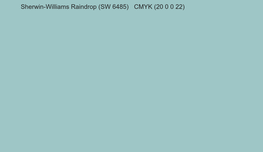 Color Sherwin-Williams Raindrop (SW 6485) to CMYK (20 0 0 22) converter Color Sherwin-Williams Raindrop (SW 6485) to CMYK (20 0 0 22) converter