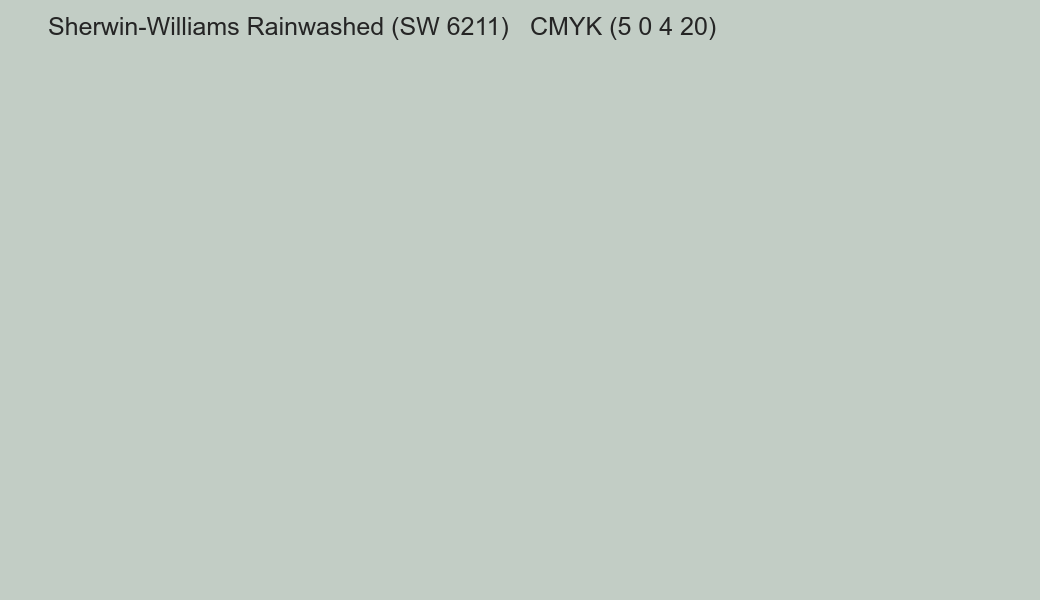 Color Sherwin-Williams Rainwashed (SW 6211) to CMYK (5 0 4 20) converter Color Sherwin-Williams Rainwashed (SW 6211) to CMYK (5 0 4 20) converter