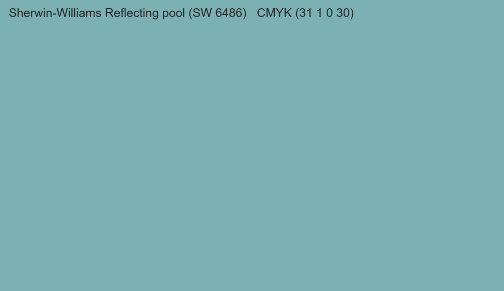 Color Sherwin-Williams Reflecting pool (SW 6486) to CMYK (31 1 0 30) converter Color Sherwin-Williams Reflecting pool (SW 6486) to CMYK (31 1 0 30) converter