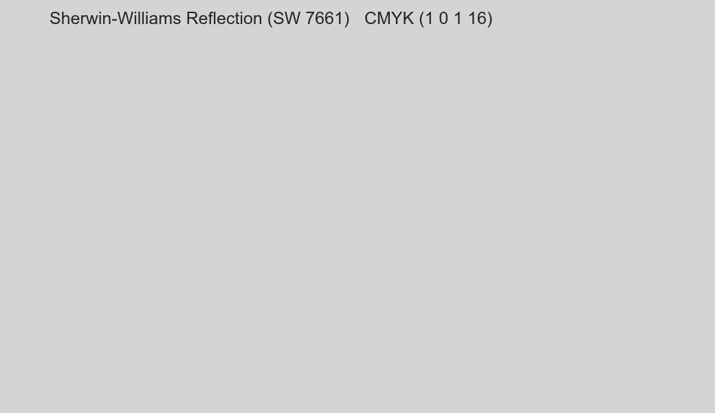 Color Sherwin-Williams Reflection (SW 7661) to CMYK (1 0 1 16) converter Color Sherwin-Williams Reflection (SW 7661) to CMYK (1 0 1 16) converter