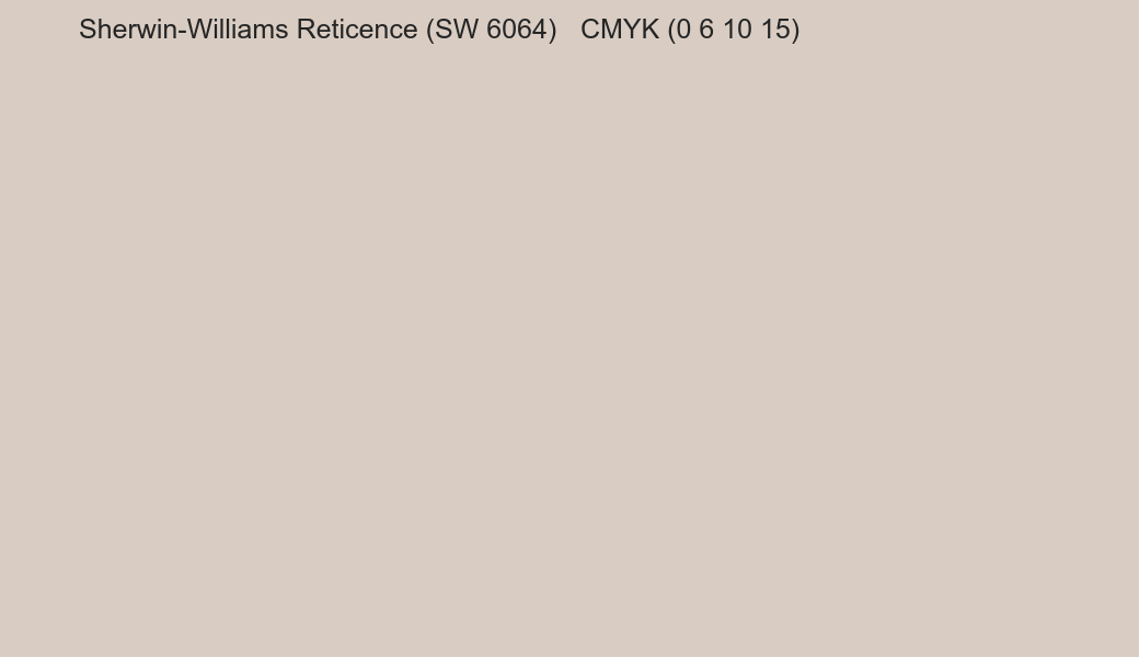 Color Sherwin-Williams Reticence (SW 6064) to CMYK (0 6 10 15) converter Color Sherwin-Williams Reticence (SW 6064) to CMYK (0 6 10 15) converter
