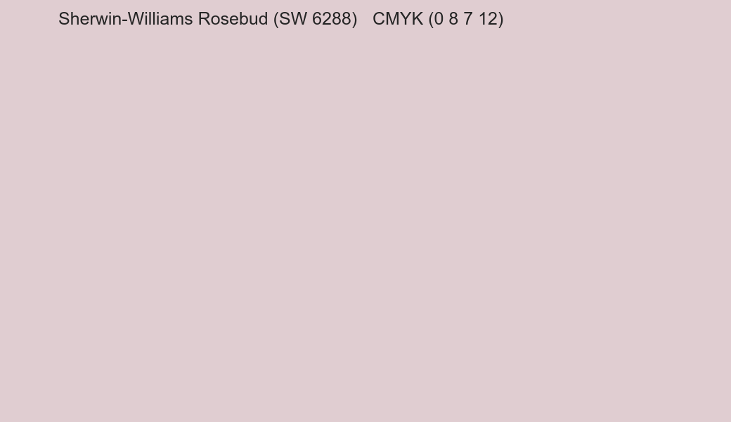 Color Sherwin-Williams Rosebud (SW 6288) to CMYK (0 8 7 12) converter Color Sherwin-Williams Rosebud (SW 6288) to CMYK (0 8 7 12) converter