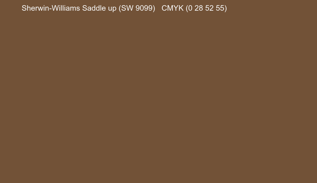 Color Sherwin-Williams Saddle up (SW 9099) to CMYK (0 28 52 55) converter Color Sherwin-Williams Saddle up (SW 9099) to CMYK (0 28 52 55) converter