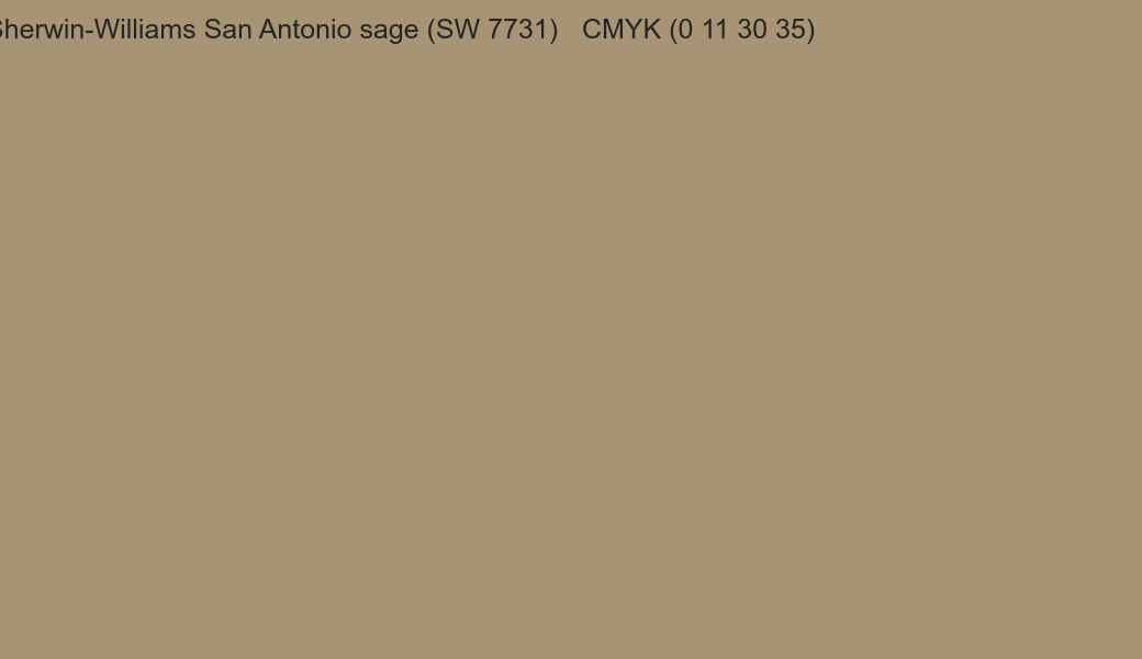 Color Sherwin-Williams San Antonio sage (SW 7731) to CMYK (0 11 30 35) converter Color Sherwin-Williams San Antonio sage (SW 7731) to CMYK (0 11 30 35) converter